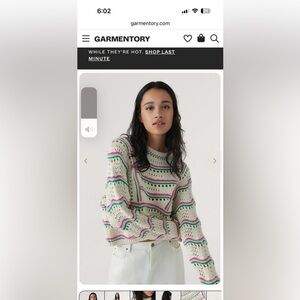 Like new! Ba&sh Bash Hicham Stripe Pointelle‎ Sweater Ecru Pink Green size 0